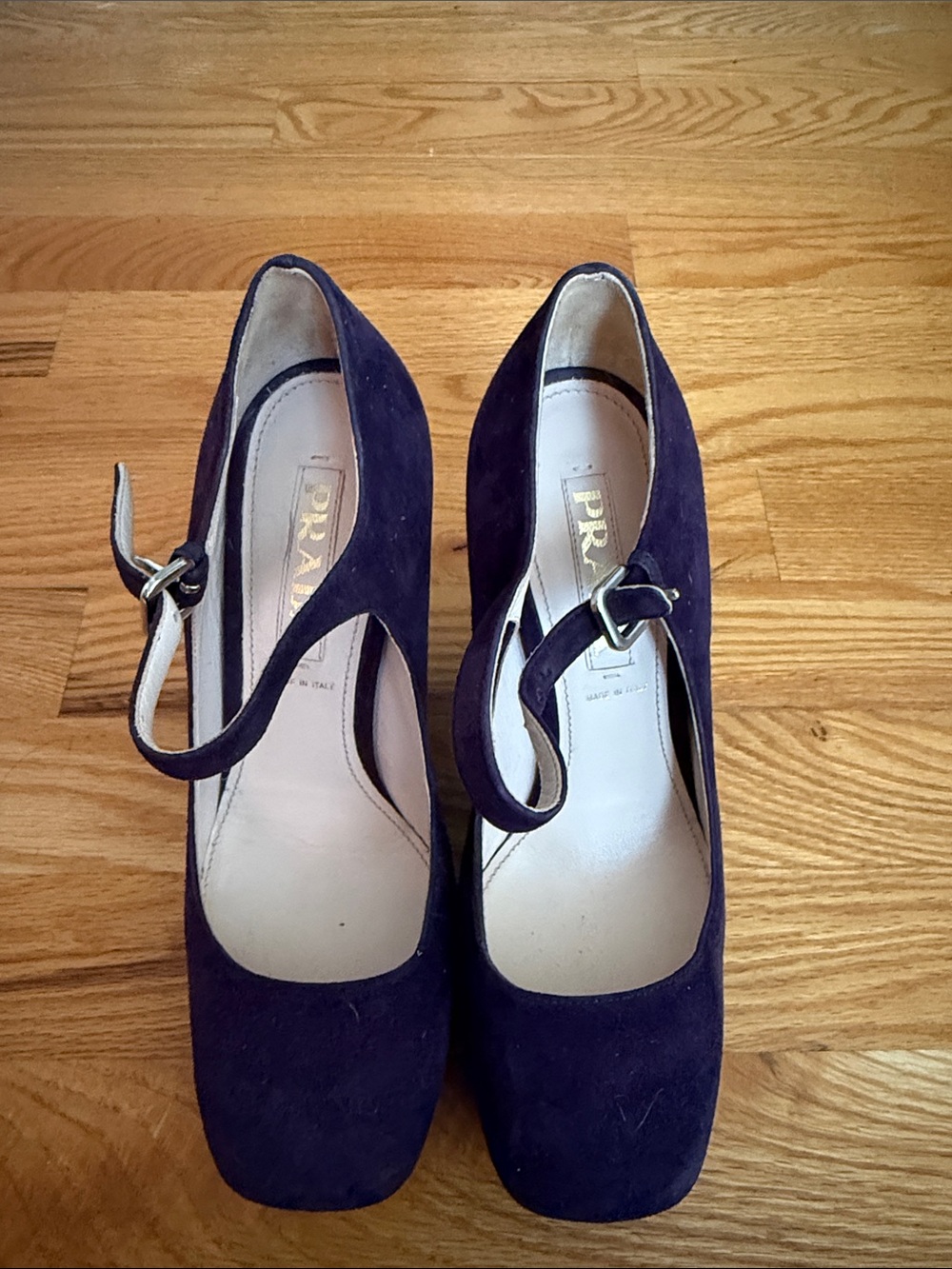 Prada Purple Suede Mary Jane Heels with Buckle Strap